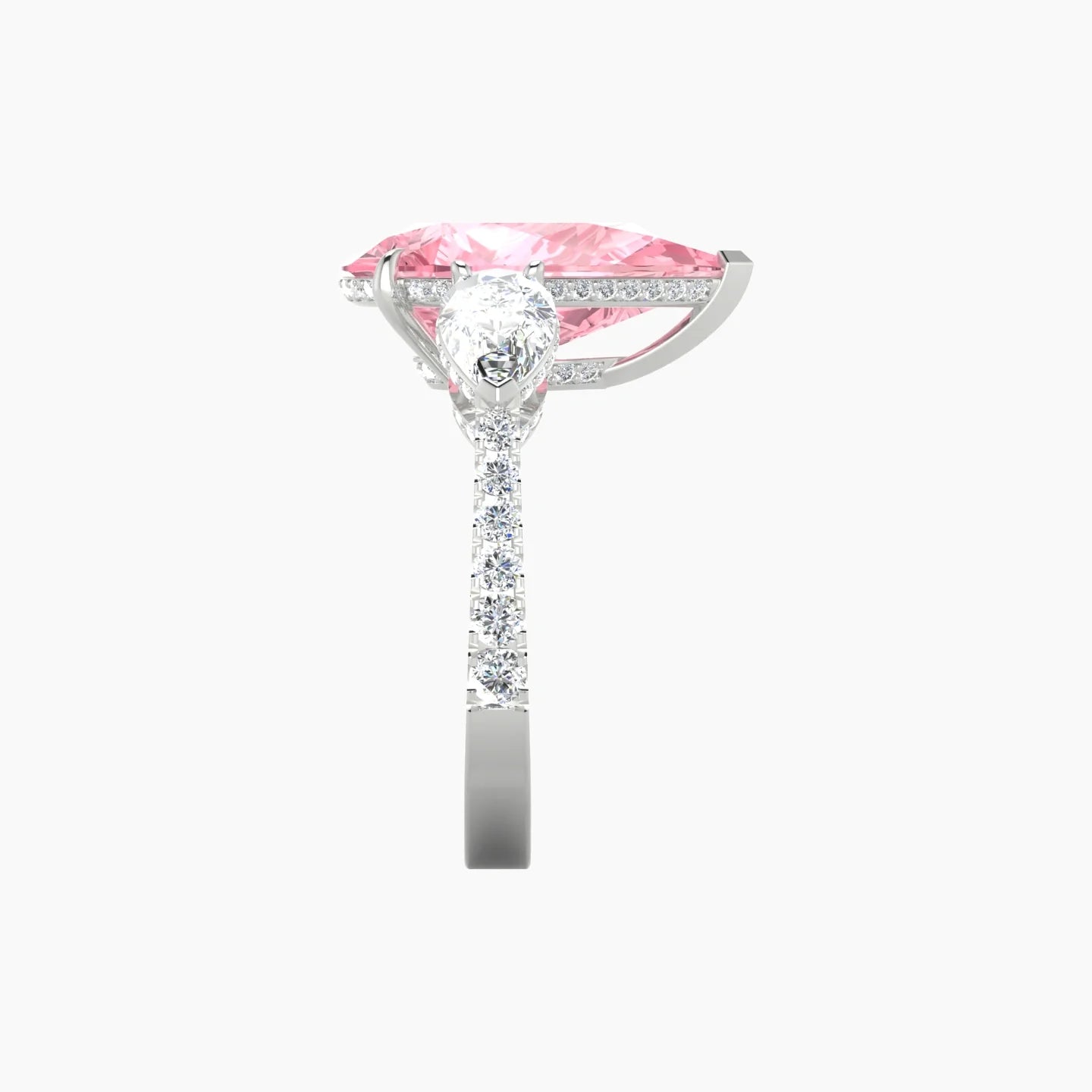 Intricate Pear Trilogy with Reverse Shank | 18k White Gold 5 ct Pear Blue Lab Diamond Ring