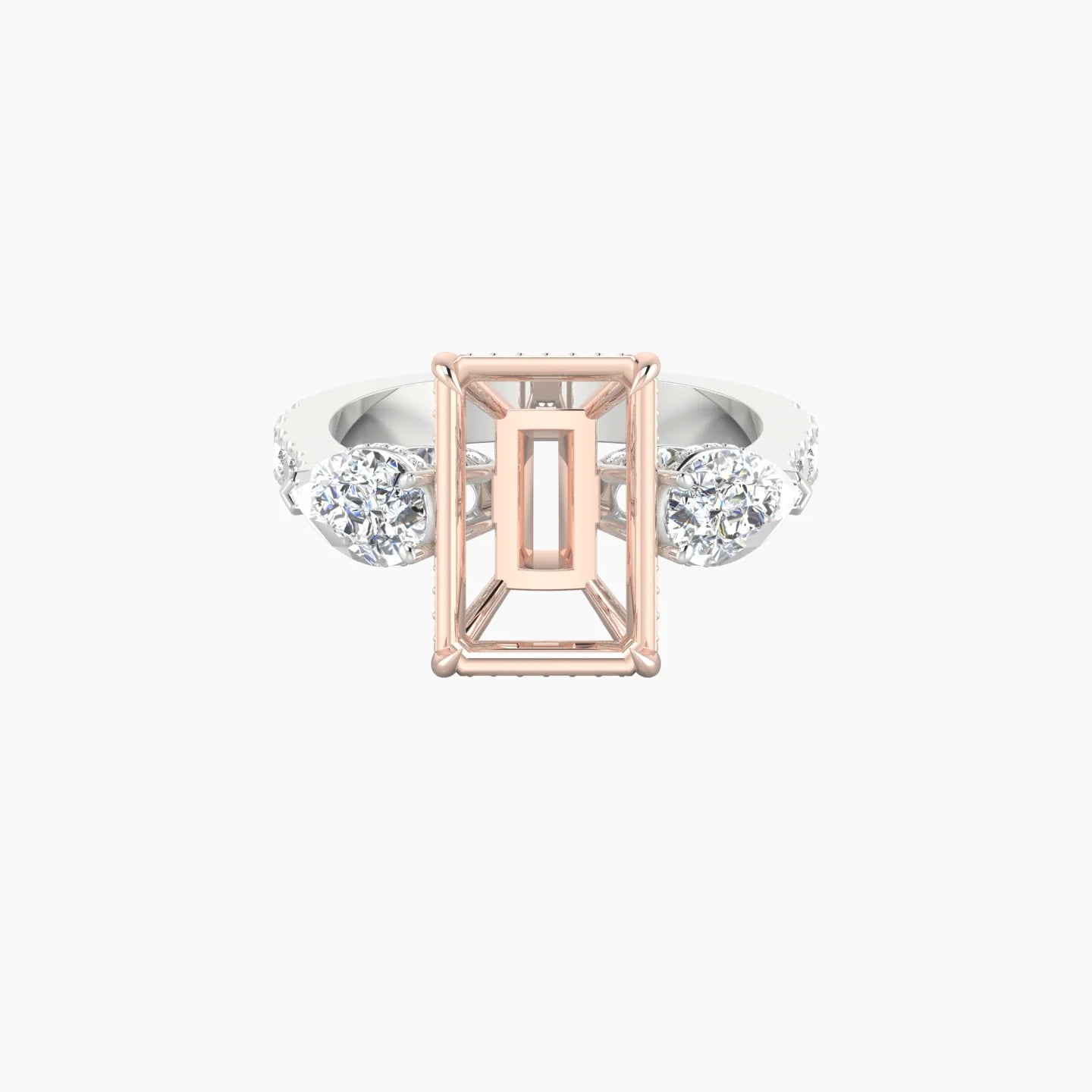 Pear Trilogy with Reverse Shank | 18k White & Rose Gold 5-7.99 ct Radiant Cut Ring Setting