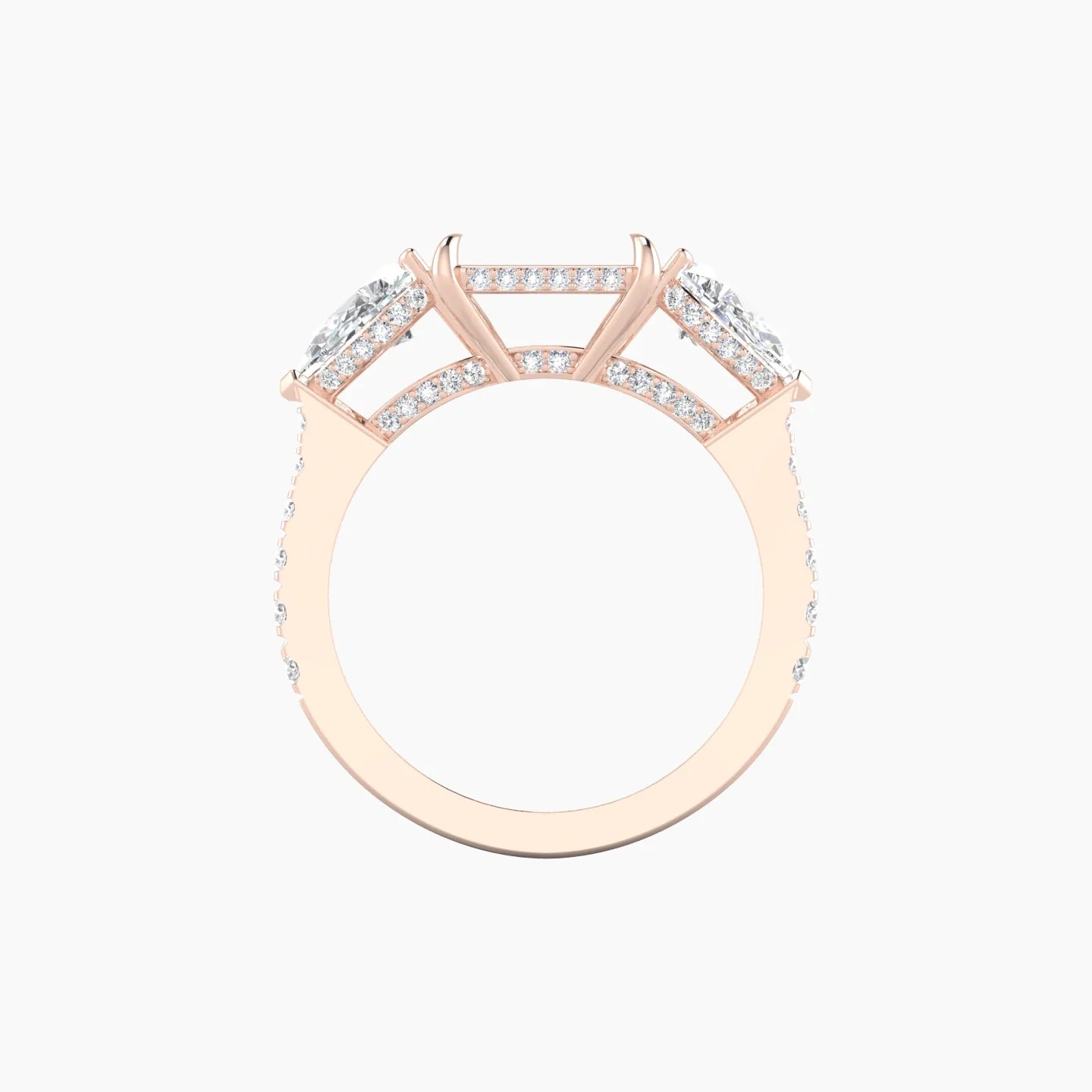 Pear Trilogy with Reverse Shank | 18k Rose Gold 5-7.99 ct Radiant Cut Ring Setting