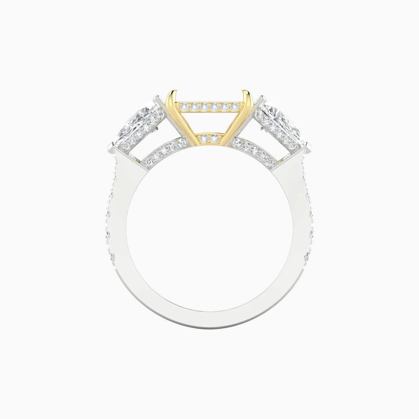 Pear Trilogy with Reverse Shank | 18k White & Yellow Gold 5-7.99 ct Radiant Cut Ring Setting