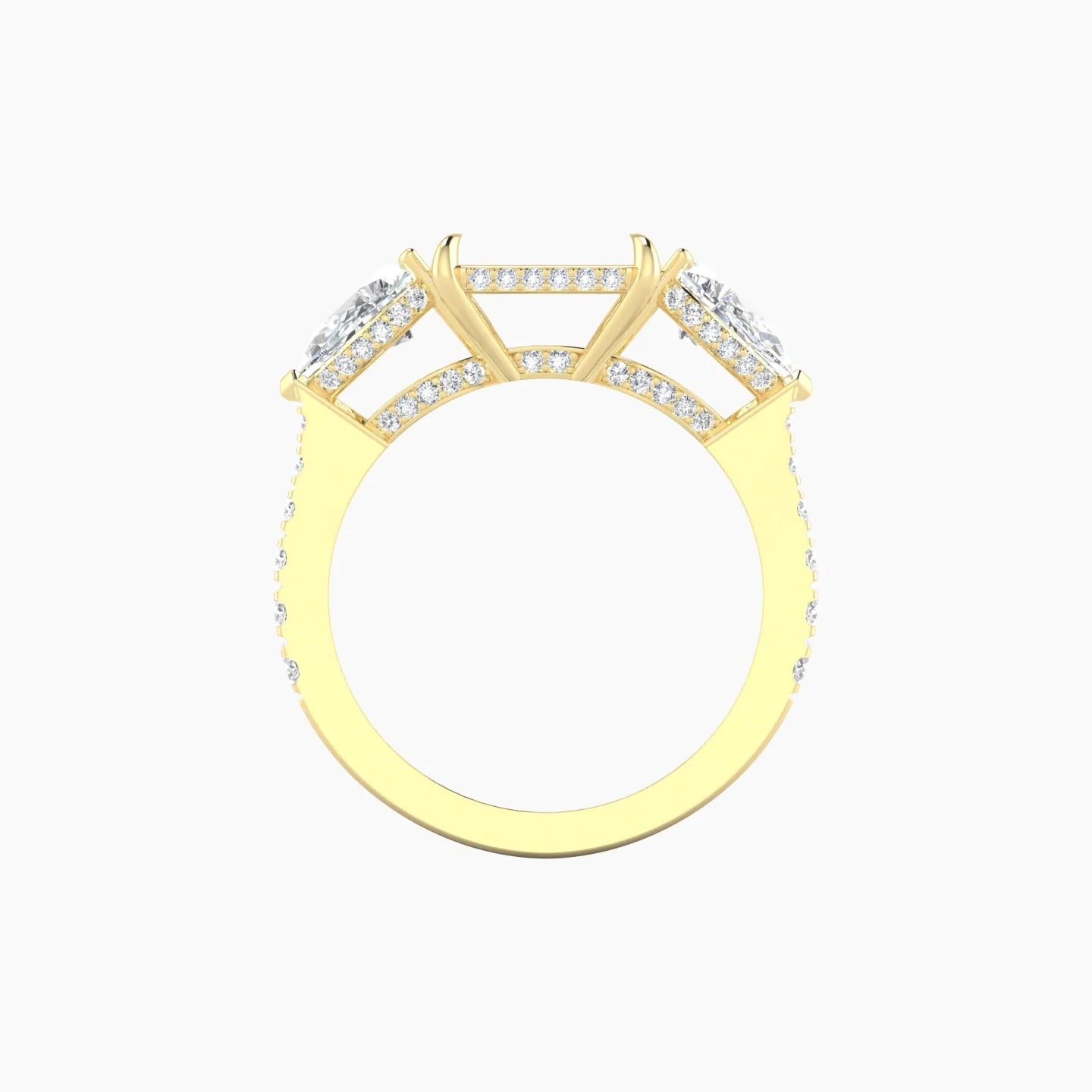 Pear Trilogy with Reverse Shank | 18k Yellow Gold 5-7.99 ct Radiant Cut Ring Setting