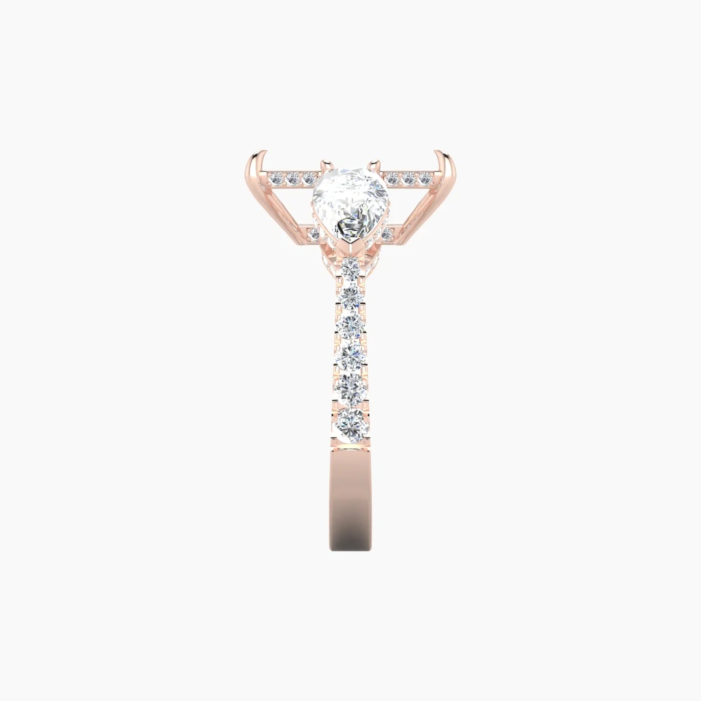 Pear Trilogy with Reverse Shank | 18k Rose Gold 5-7.99 ct Radiant Cut Ring Setting
