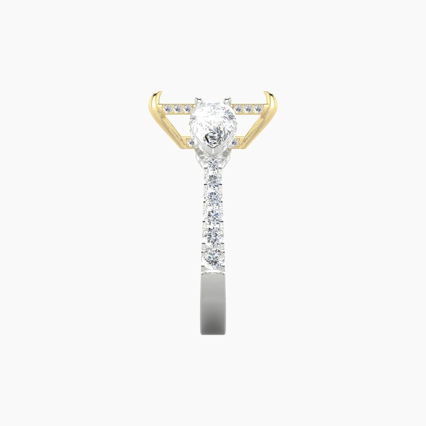 Pear Trilogy with Reverse Shank | 18k White & Yellow Gold 5-7.99 ct Radiant Cut Ring Setting