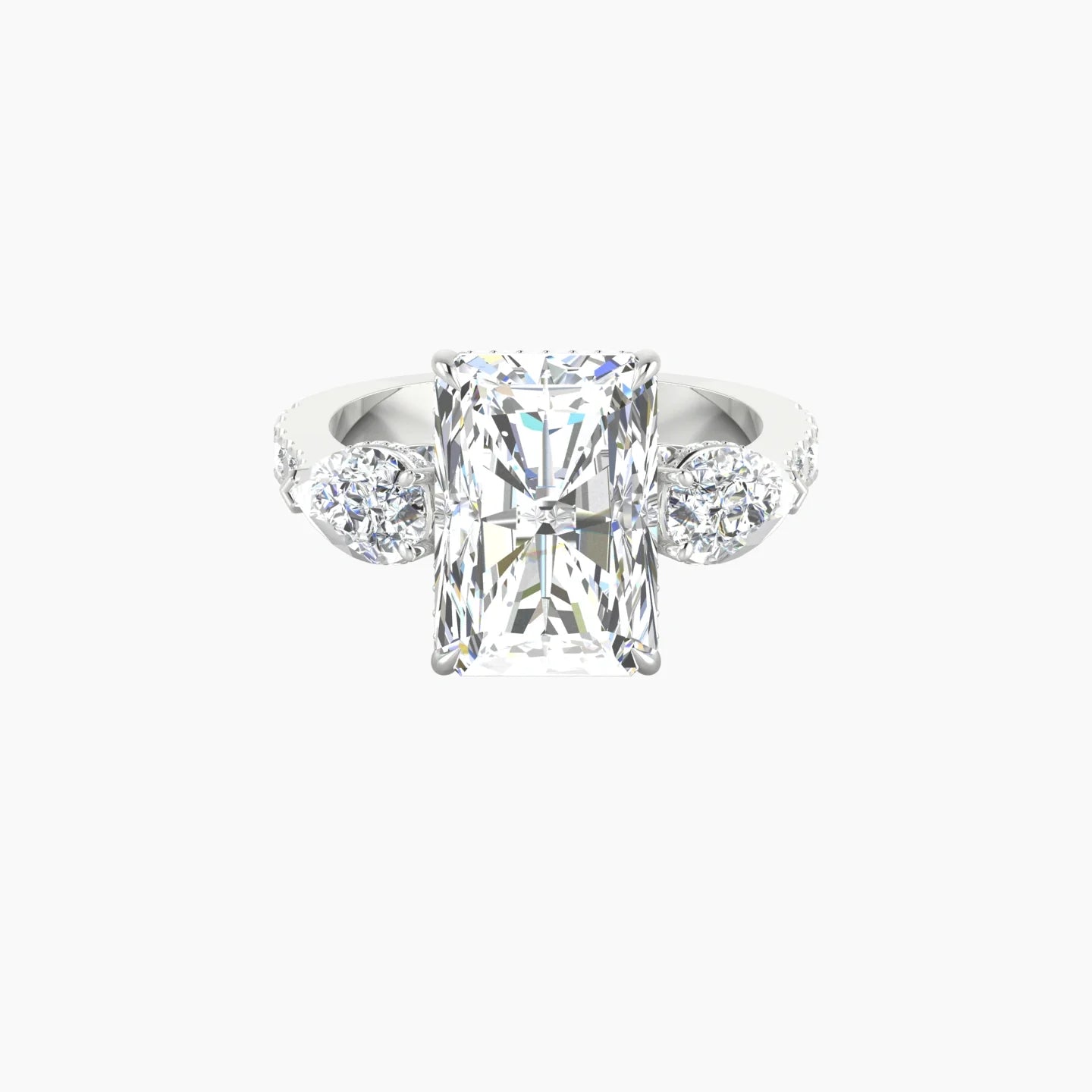 Pear Trilogy with Reverse Shank | 18k White Gold 5 ct Radiant Cut Ring