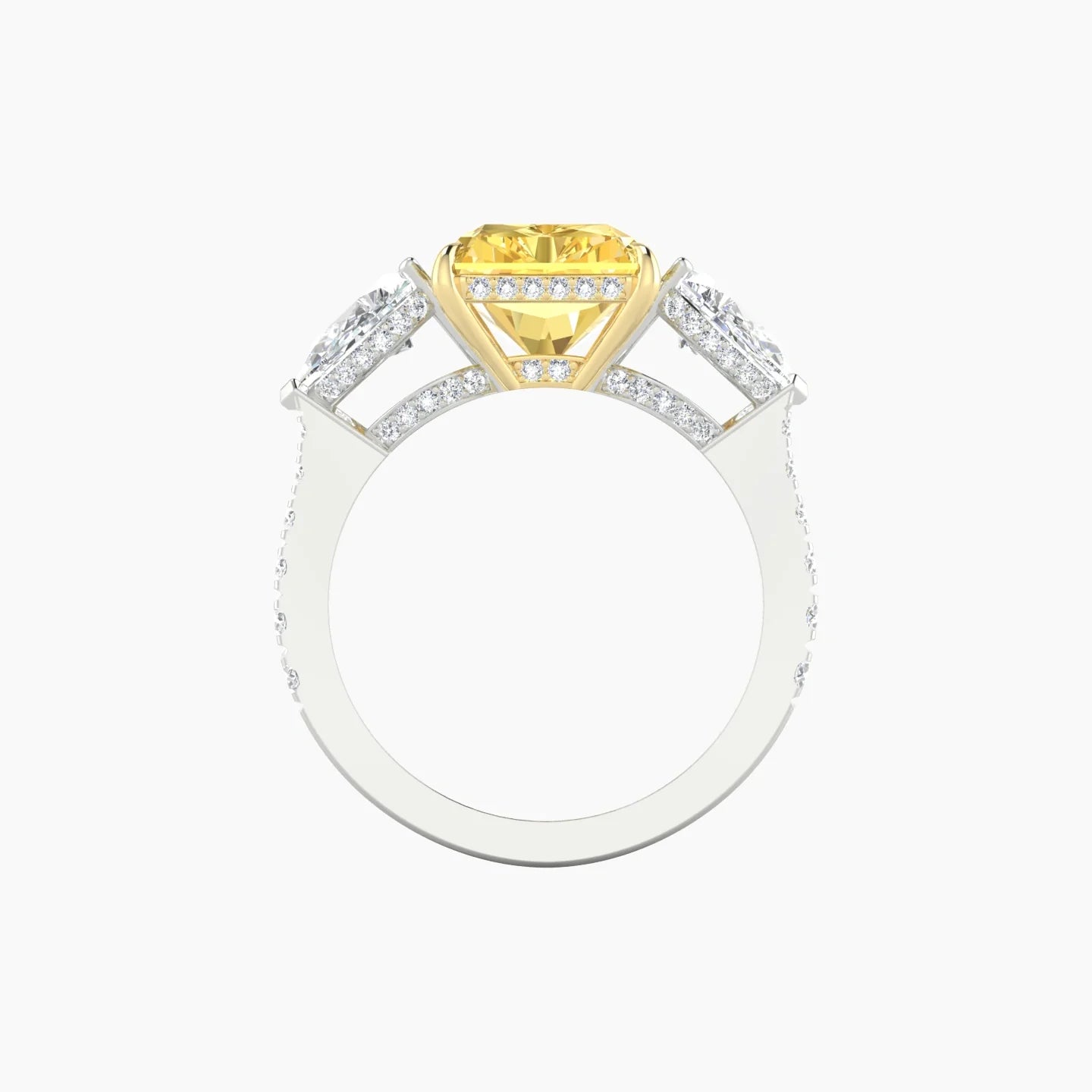 Pear Trilogy with Reverse Shank | 18k White & Yellow Gold 5 ct Radiant Cut Ring