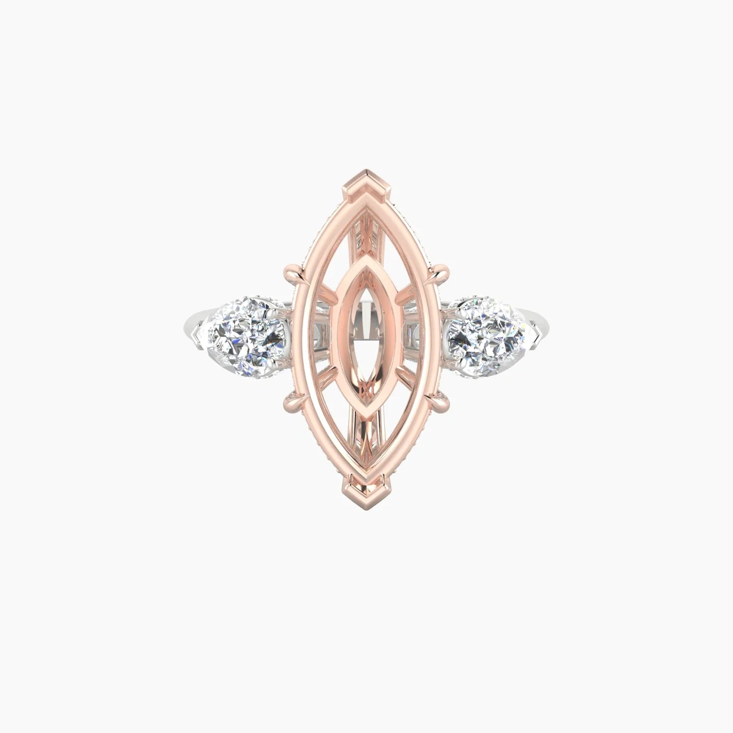 Pear Trilogy | 18k White & Rose Gold 5-7.99 ct Marquise Cut Ring Setting