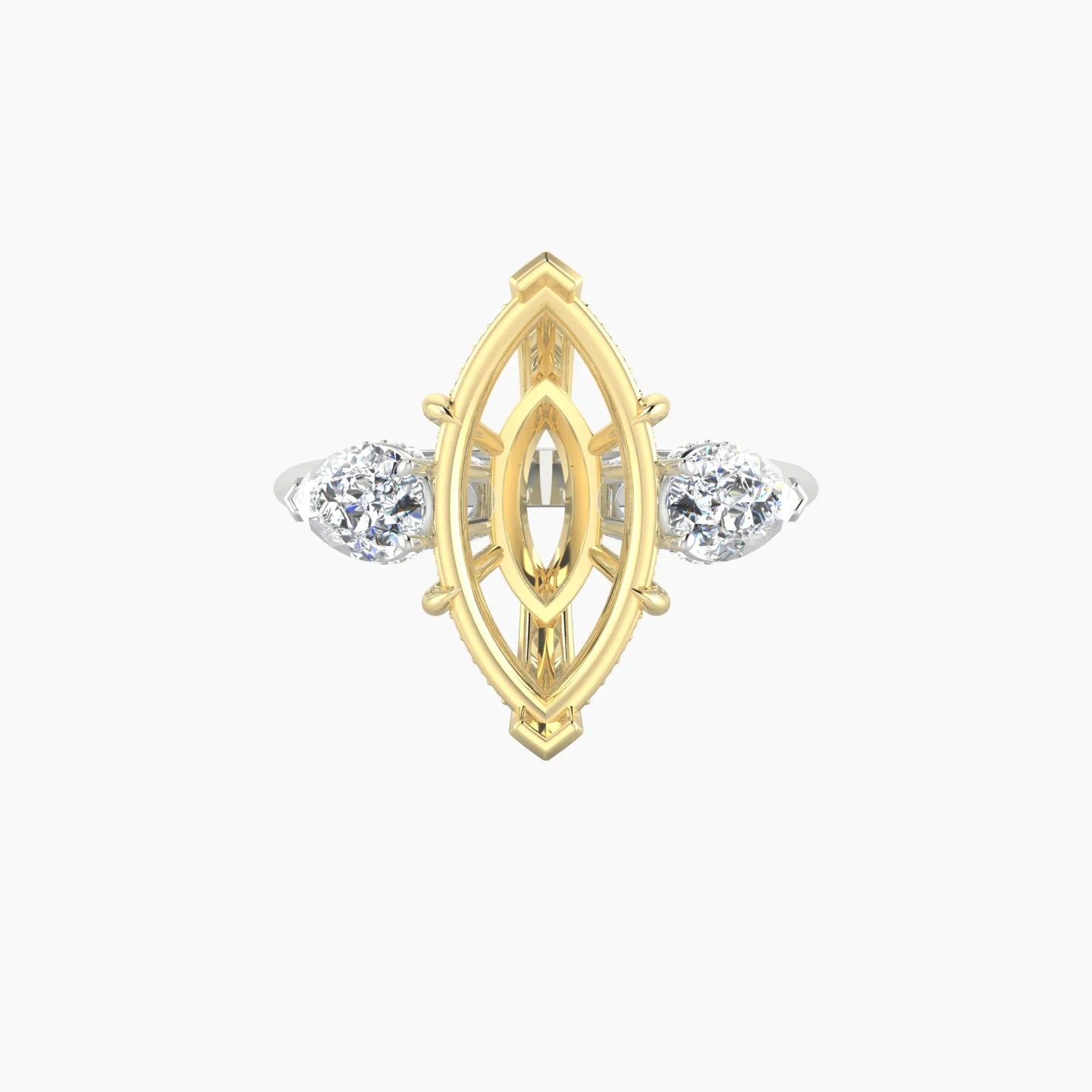Pear Trilogy | 18k White & Yellow Gold 5-7.99 ct Marquise Cut Ring Setting