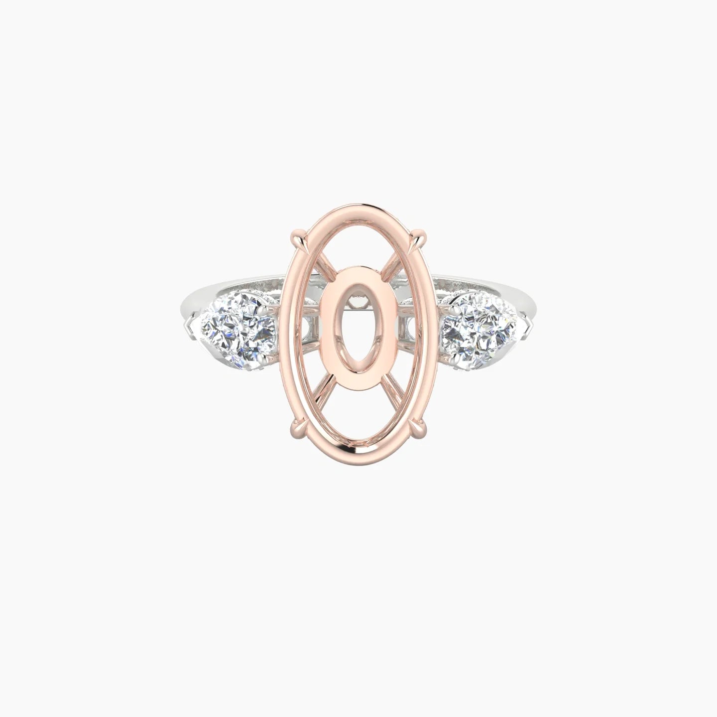 Pear Trilogy | 18k White & Rose Gold 5-7.99 ct Oval Cut Ring Setting