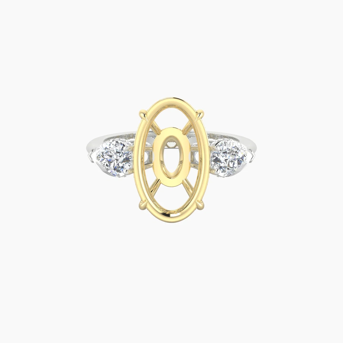 Pear Trilogy | 18k White & Yellow Gold 5-7.99 ct Oval Cut Ring Setting