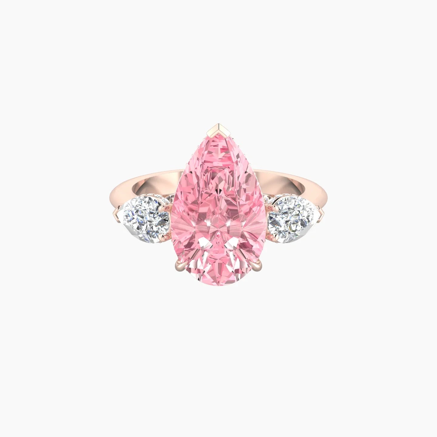 Intricate Pear Trilogy | 18k Rose Gold 5 ct Pear Pink Lab Diamond Ring