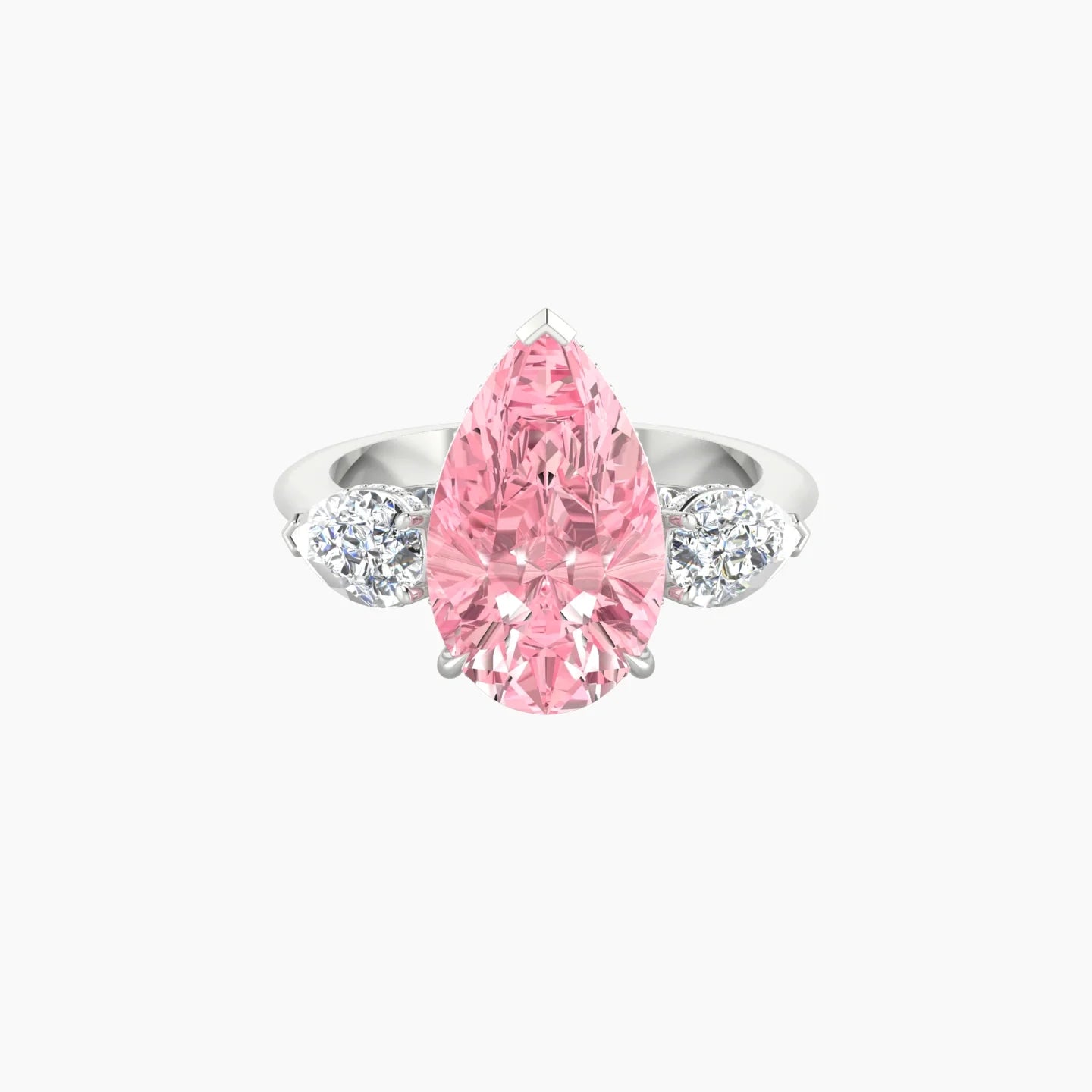 Intricate Pear Trilogy | 18k White Gold 5 ct Pear Pink Lab Diamond Ring