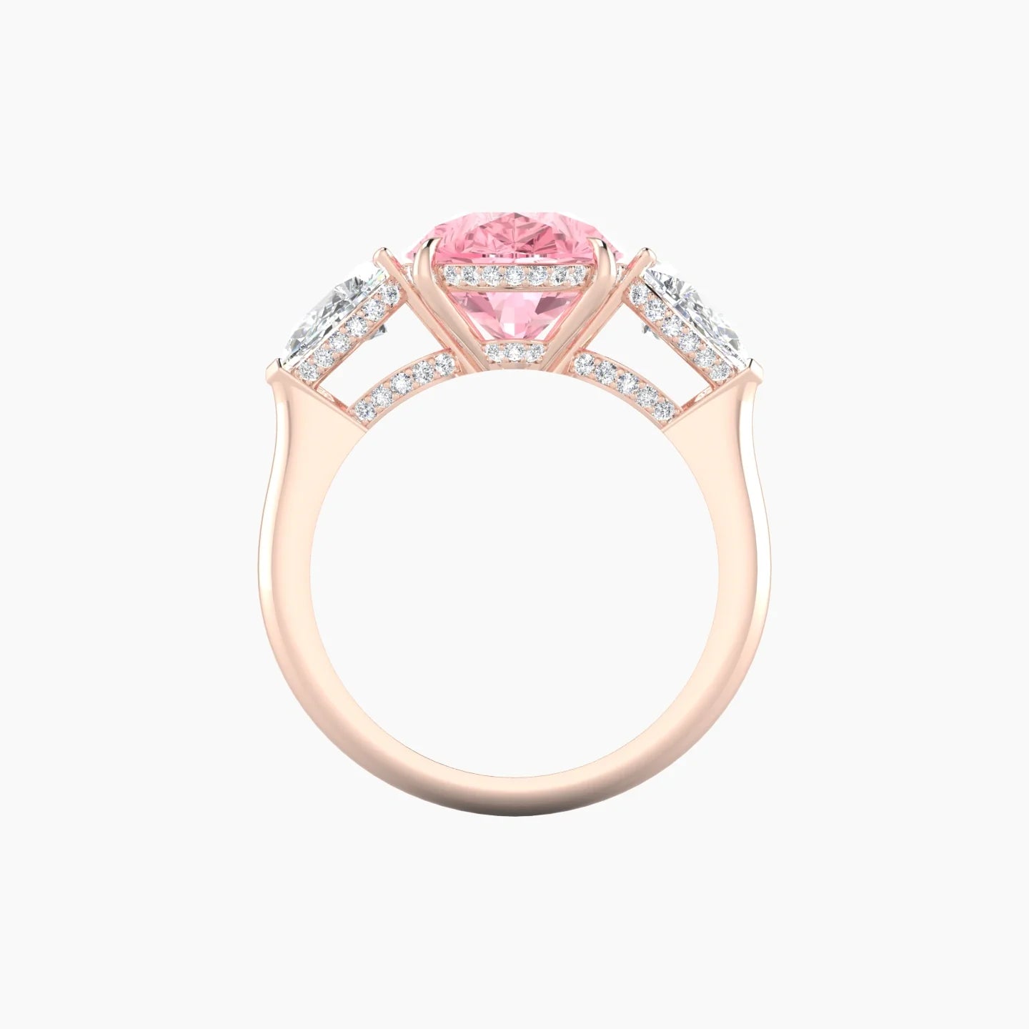 Intricate Pear Trilogy | 18k Rose Gold 5 ct Pear Pink Lab Diamond Ring