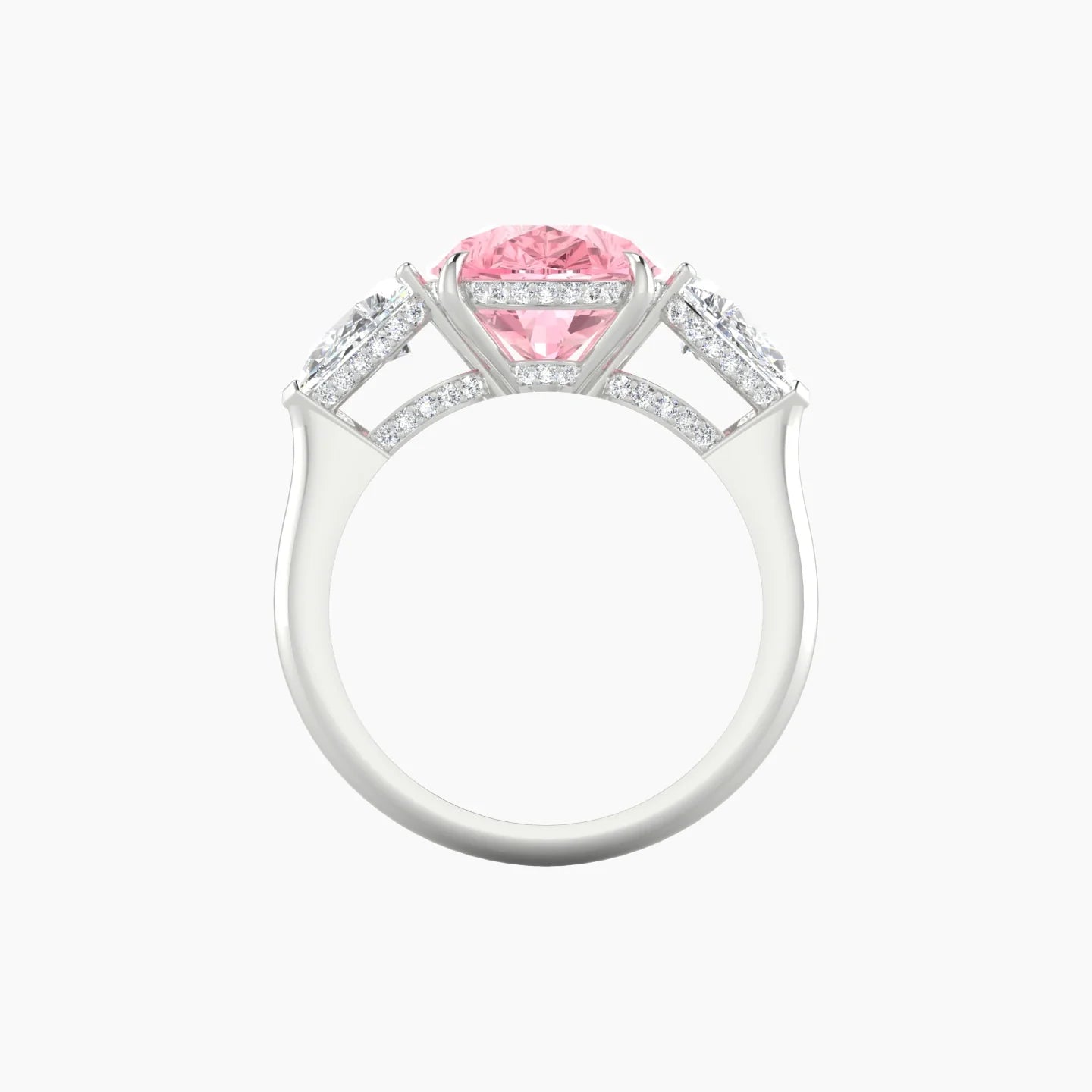 Intricate Pear Trilogy | 18k White Gold 5 ct Pear Pink Lab Diamond Ring