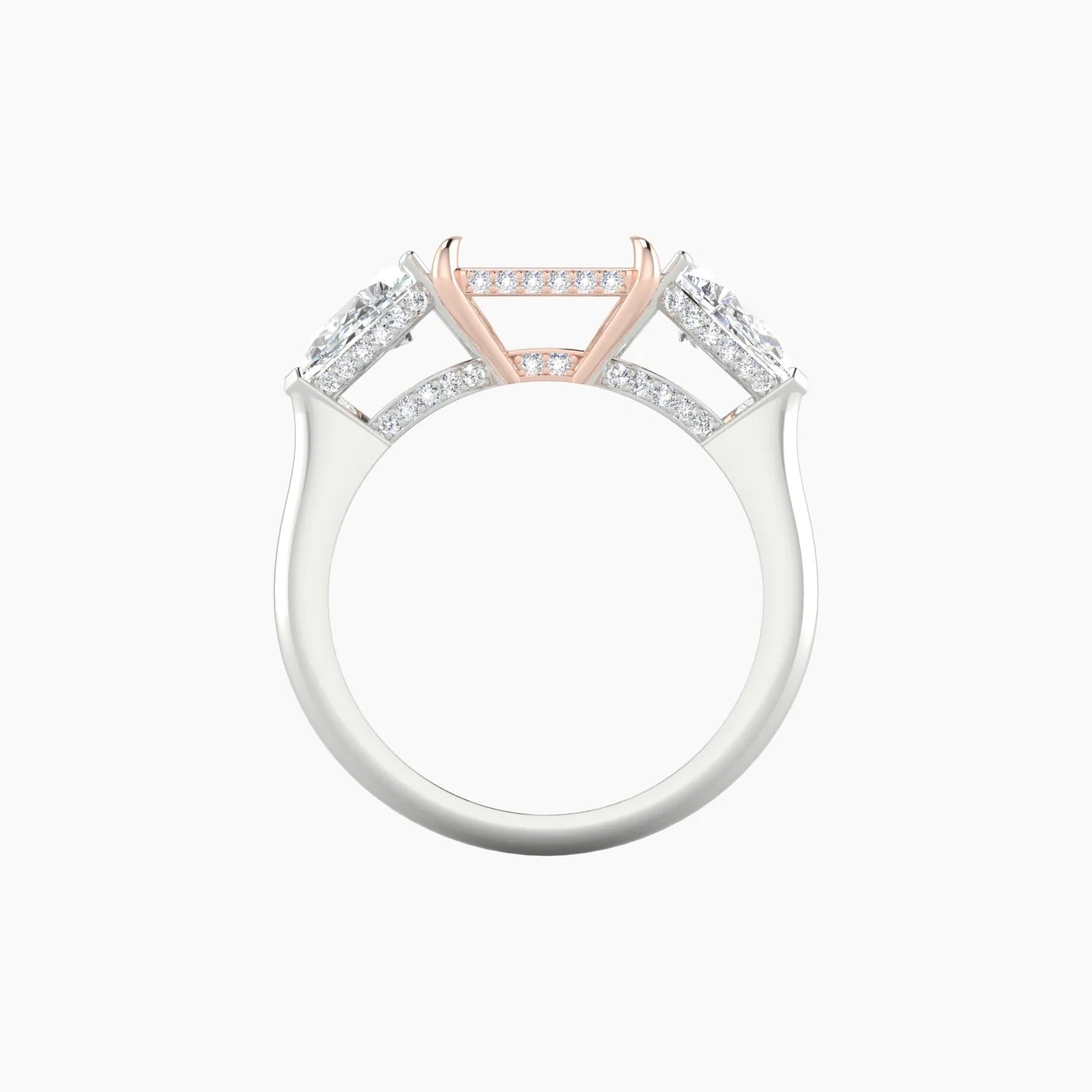 Pear Trilogy | 18k White & Rose Gold 5-7.99 ct Radiant Cut Ring Setting