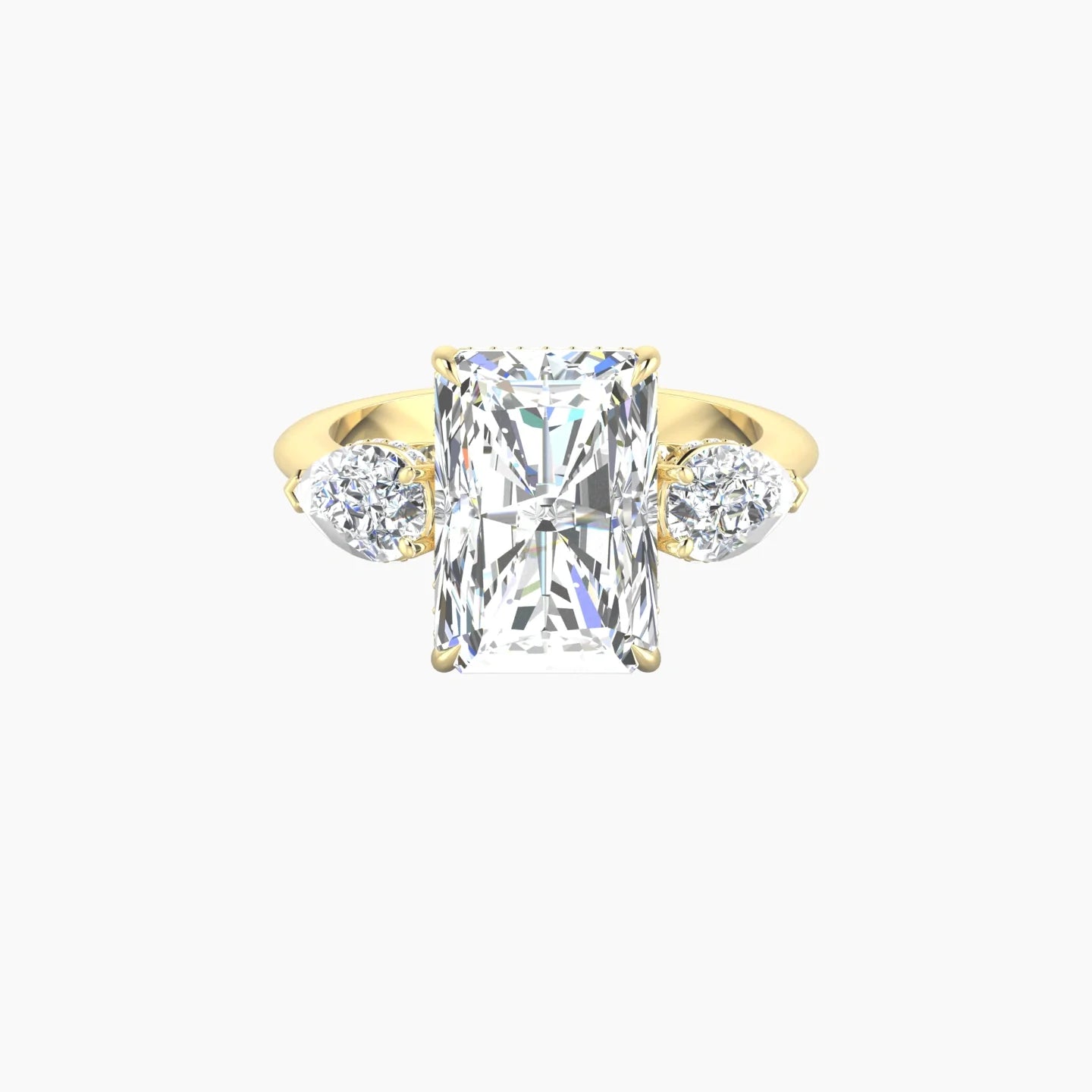 Intricate Pear Trilogy | 18k Yellow Gold 5 ct Radiant White Lab Diamond Ring