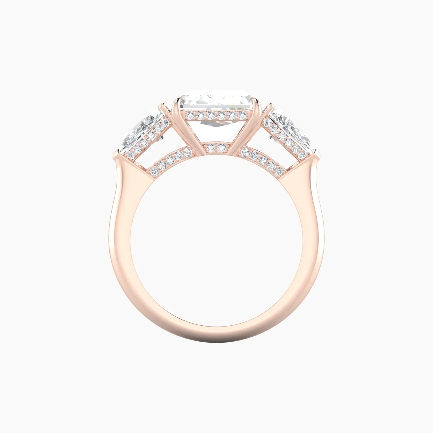 Intricate Pear Trilogy | 18k Rose Gold 5 ct Radiant Pink Lab Diamond Ring