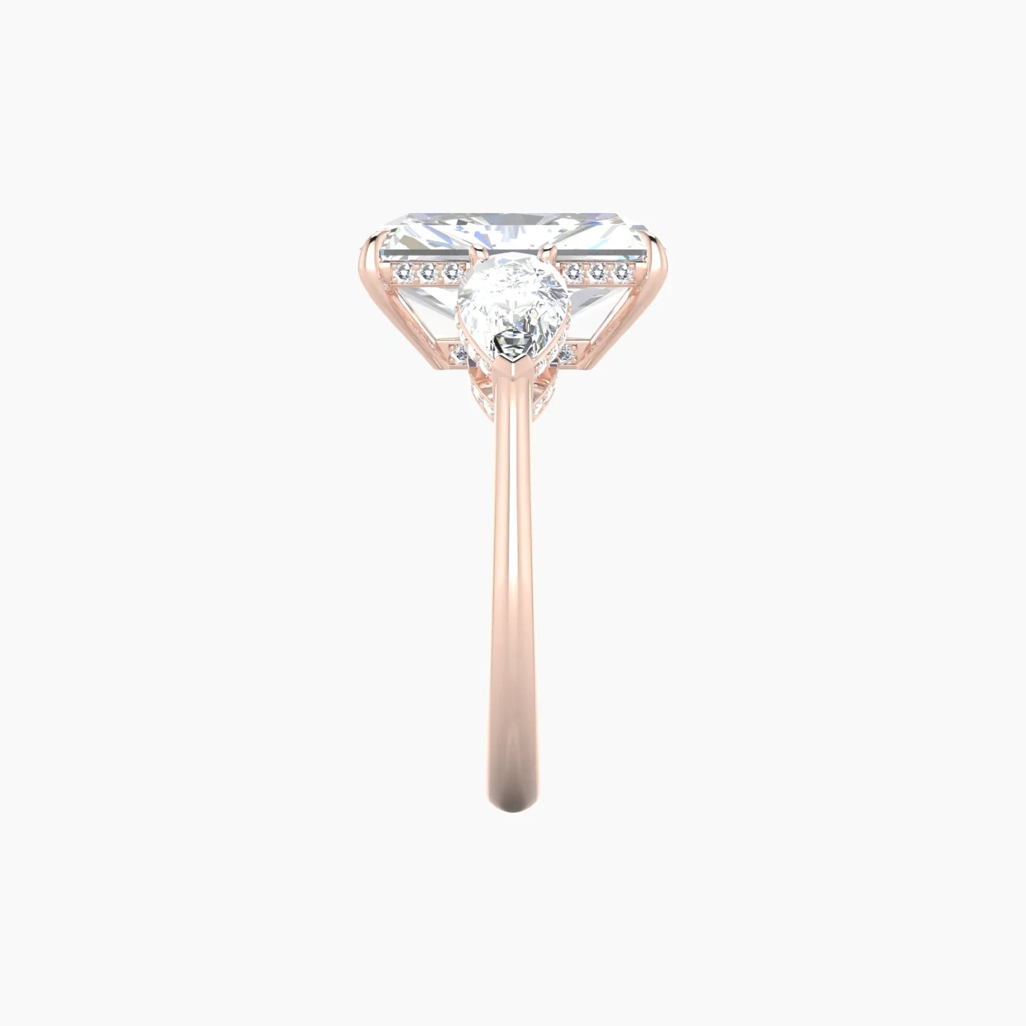 Intricate Pear Trilogy | 18k Rose Gold 5 ct Radiant Pink Lab Diamond Ring