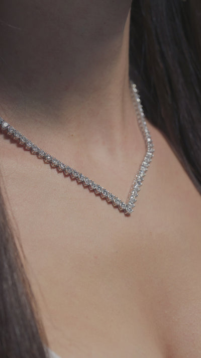 A video of a 9.75ct Round Lab Diamond Tennis Necklace worn by the model of BAL Diamonds