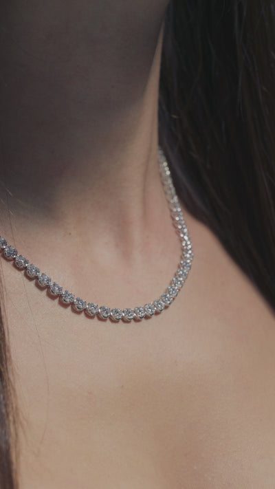 A video of a 19.98ct Round Lab Diamonds Tennis Necklace worn by the model of Bal Diamonds