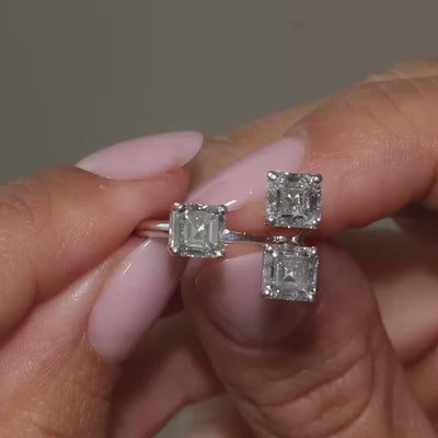 A video presentation of Asscher Lab Diamonds Open Ring shown by the model
