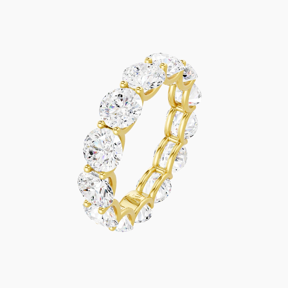 Prong Eternity Ring | 18k Yellow Gold 5 mm Round White Lab Diamond