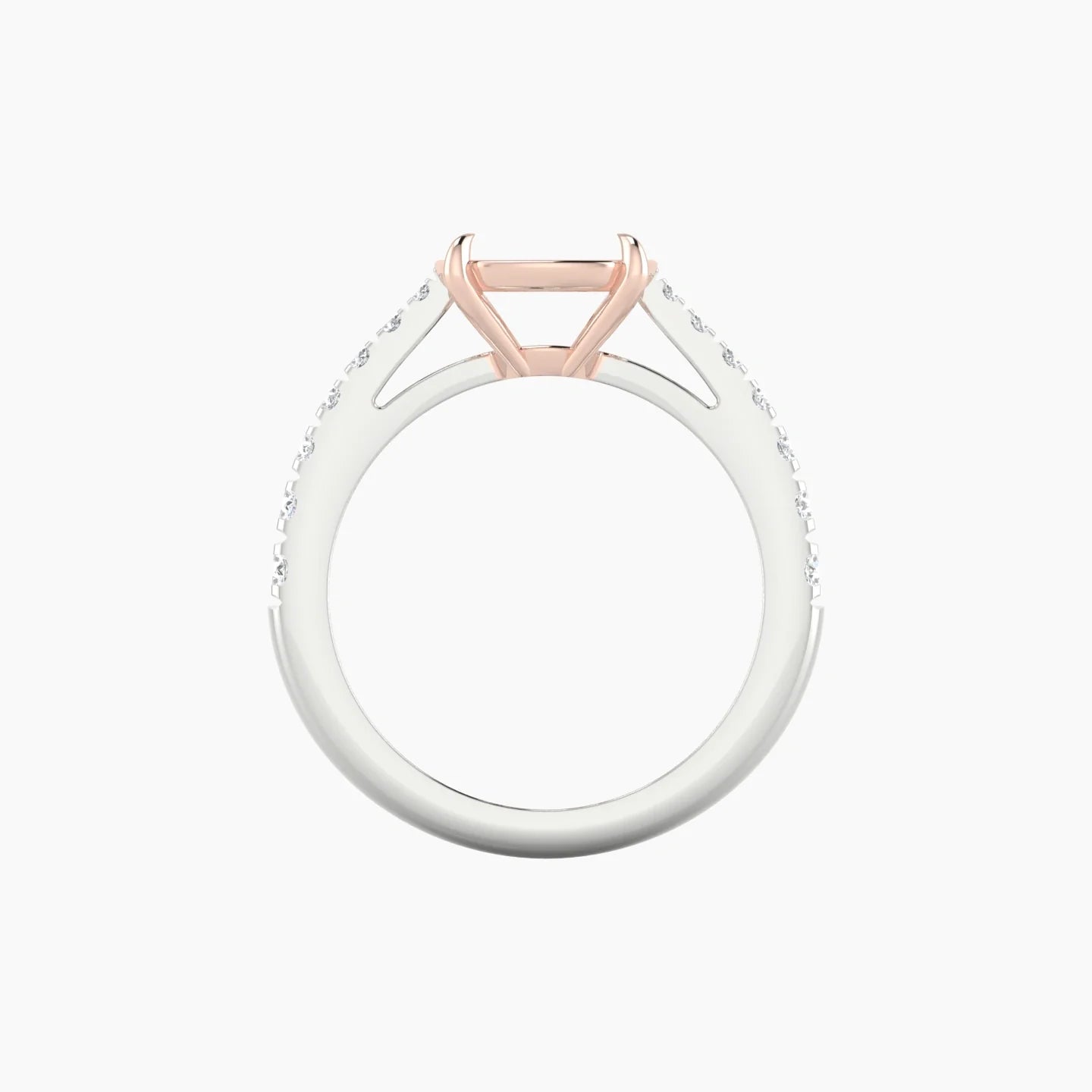 Reverse Shank | 18k White & Rose Gold 5-7.99 ct Cushion Cut Ring Setting