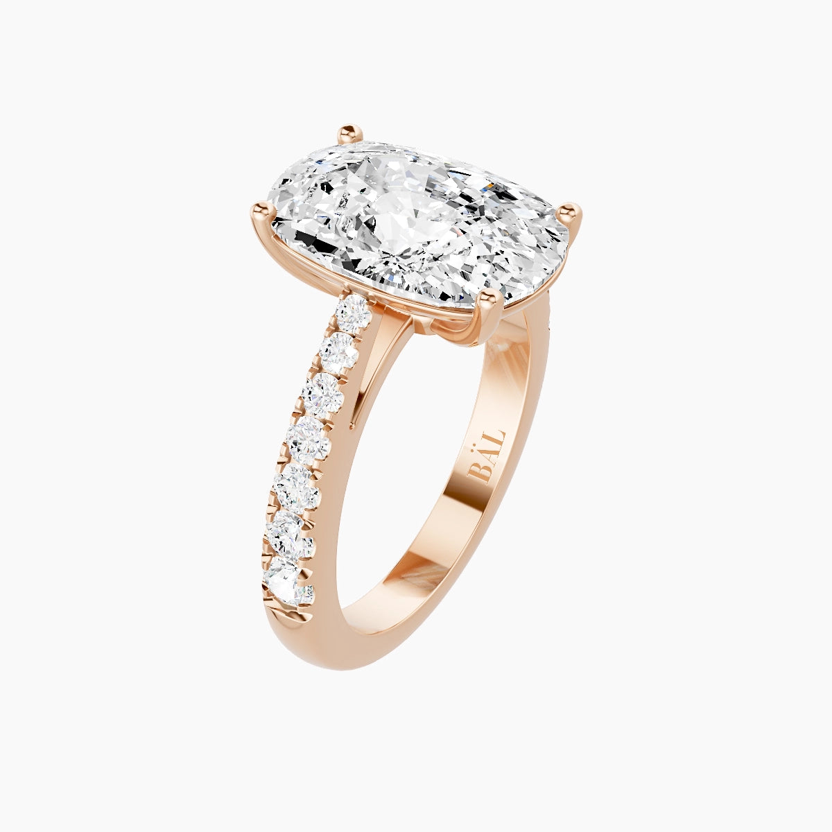 Reverse Shank | 18k Rose Gold 5 ct Cushion White Lab Diamond Ring