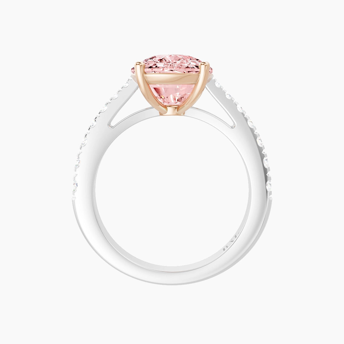 Reverse Shank | 18k White & Rose Gold 5 ct Cushion Pink Lab Diamond Ring