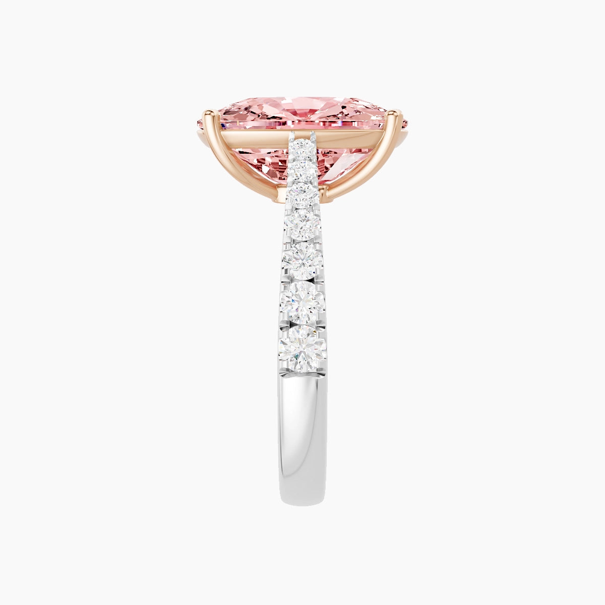 Reverse Shank | 18k White & Rose Gold 5 ct Cushion Pink Lab Diamond Ring