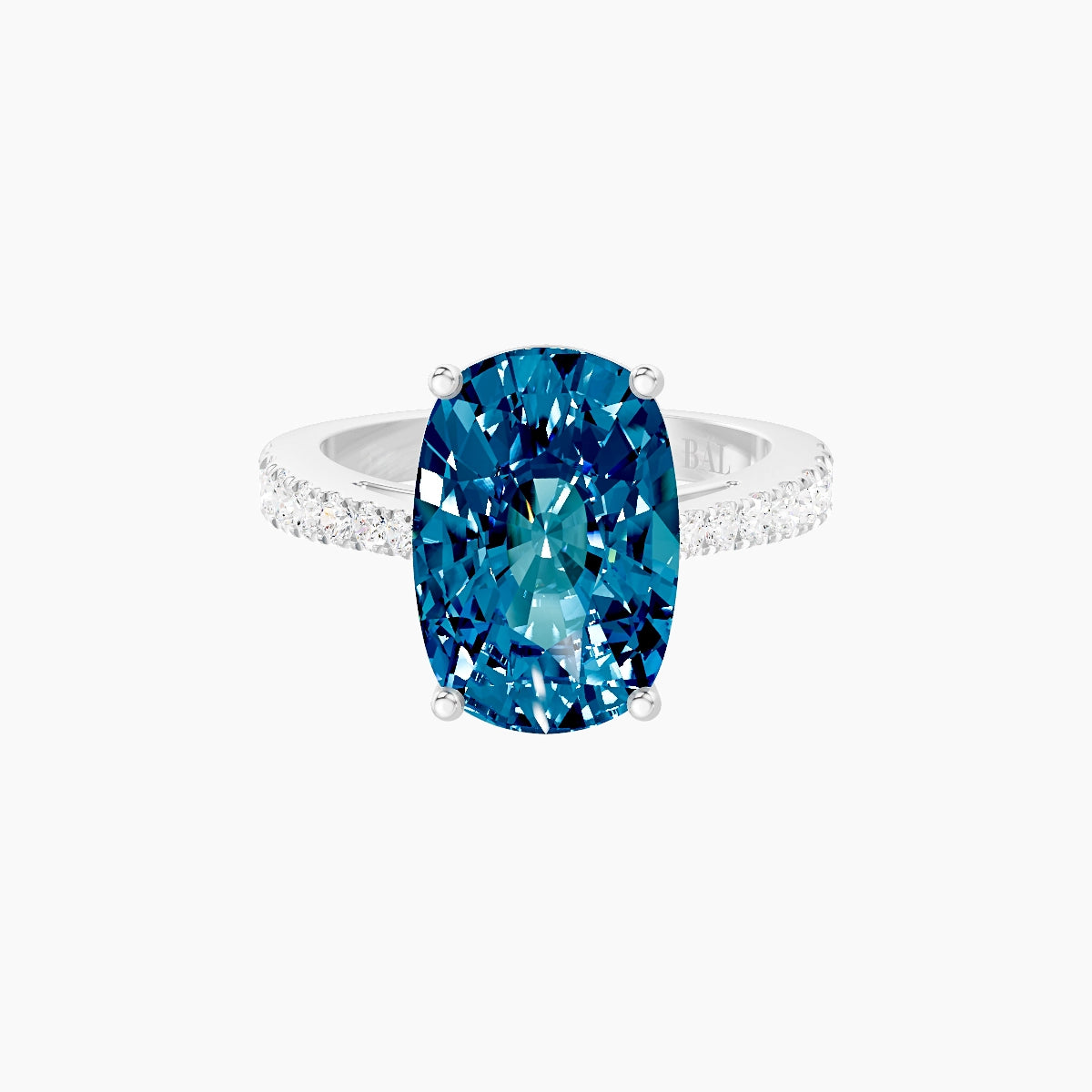 Reverse Shank | 18k White Gold 5 ct Cushion Blue Lab Diamond Ring