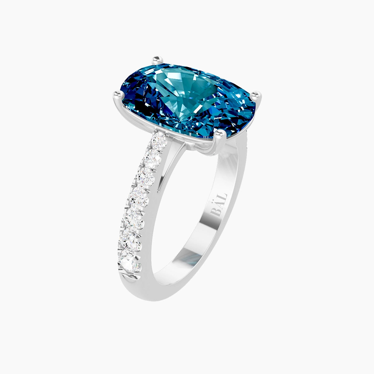Reverse Shank | 18k White Gold 5 ct Cushion Blue Lab Diamond Ring