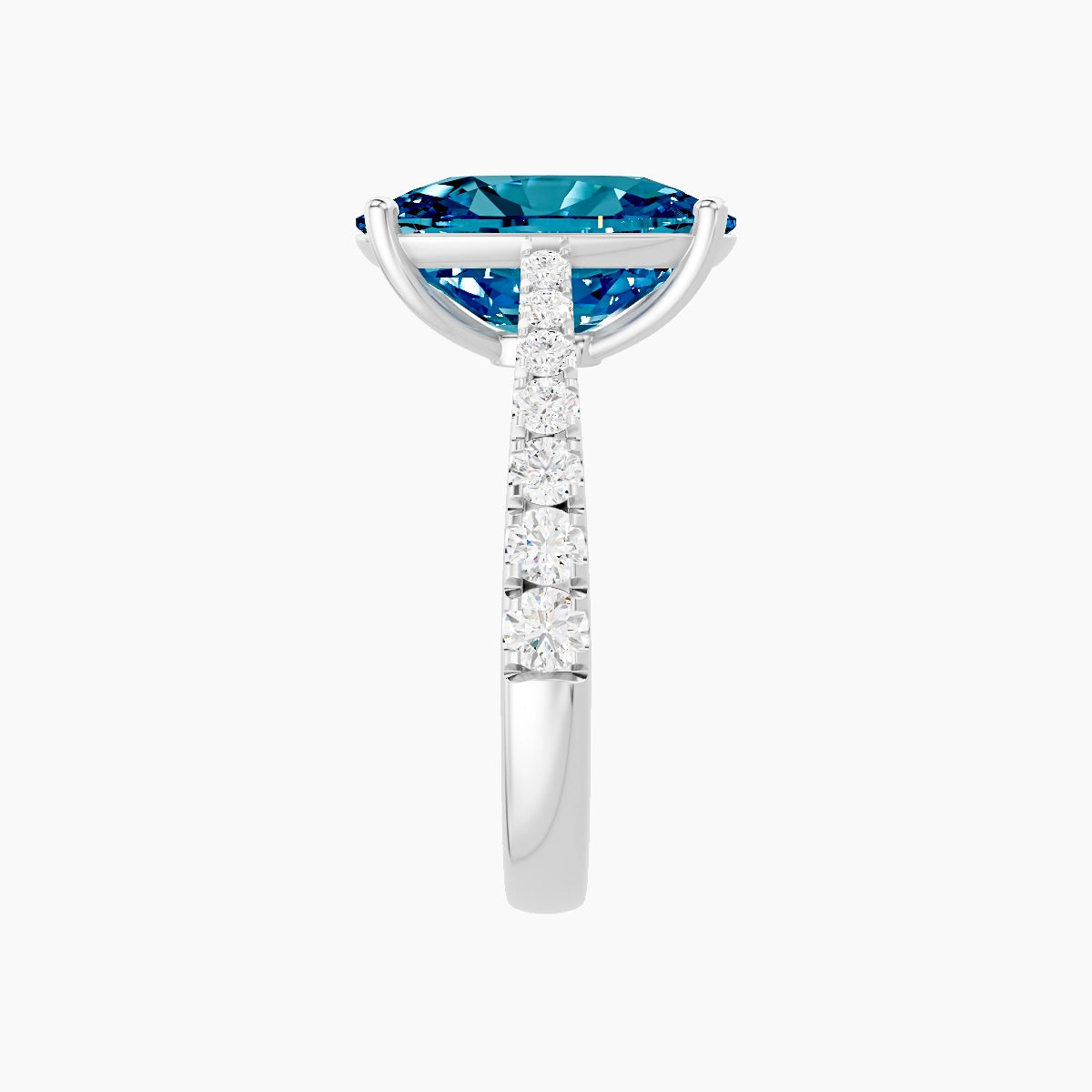 Reverse Shank | 18k White Gold 5 ct Cushion Blue Lab Diamond Ring