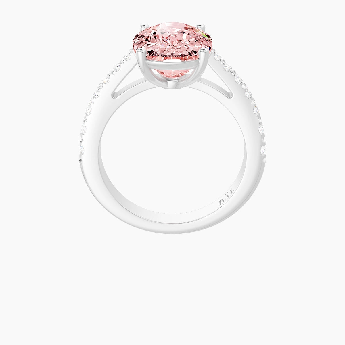 Reverse Shank | 18k White Gold 5 ct Cushion Pink Lab Diamond Ring