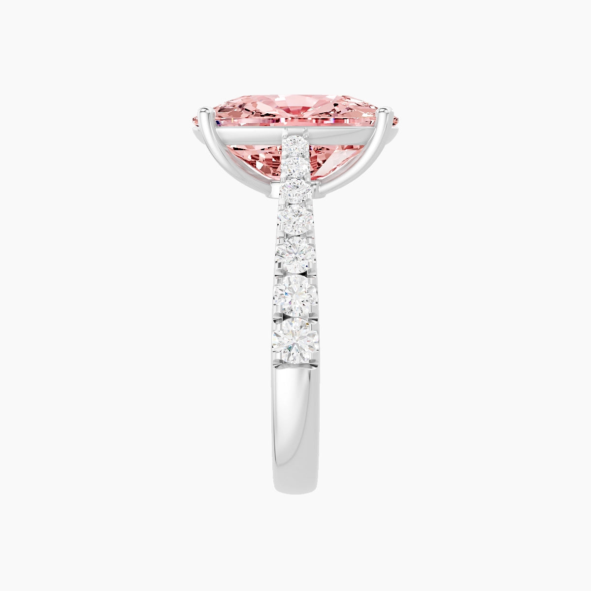 Reverse Shank | 18k White Gold 5 ct Cushion Pink Lab Diamond Ring