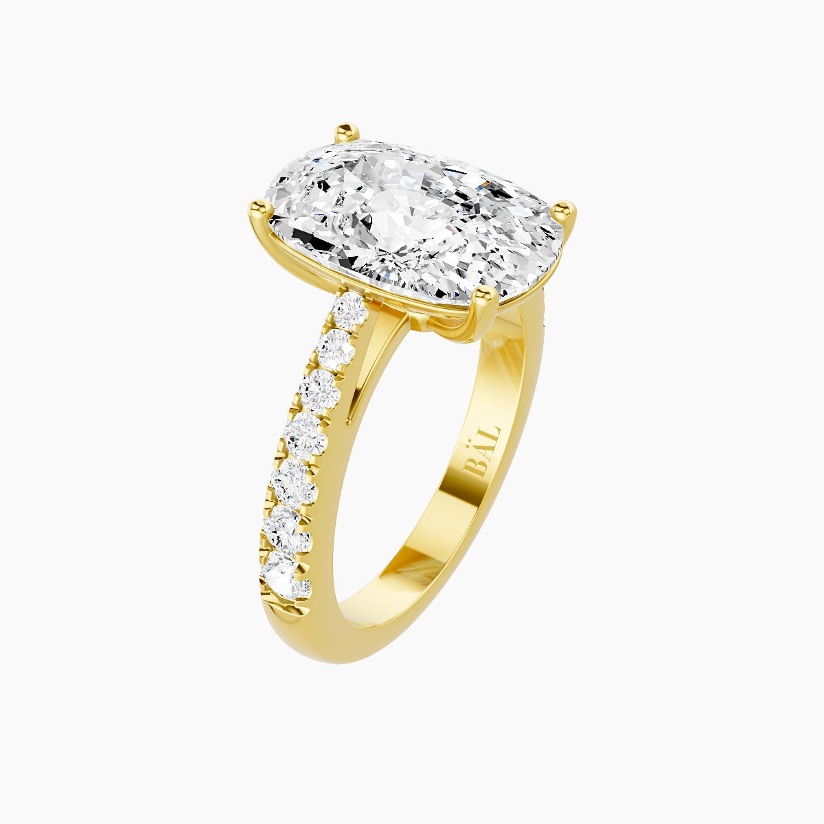 Reverse Shank | 18k Yellow Gold 5 ct Cushion White Lab Diamond Ring