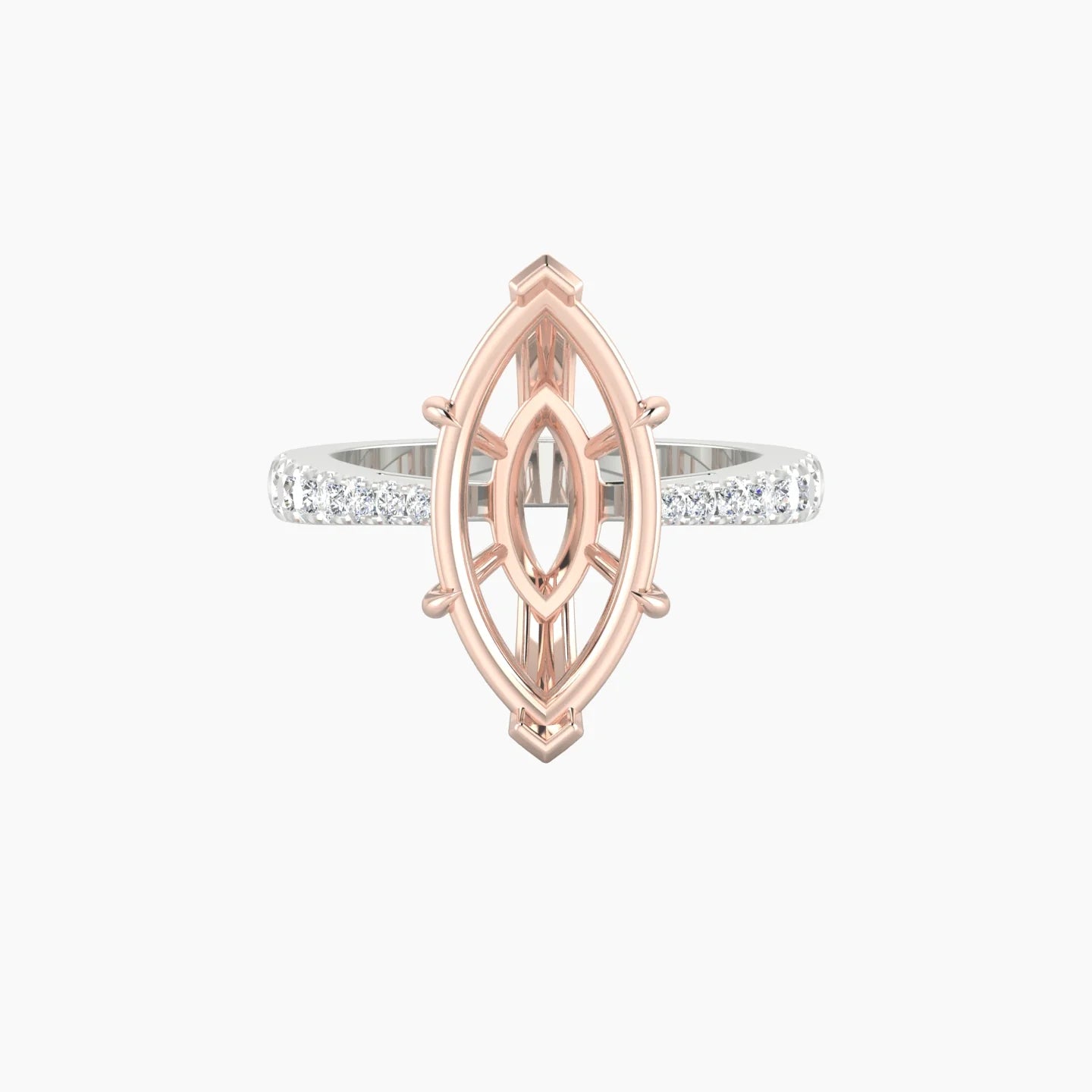 Reverse Shank | 18k White & Rose Gold 5-7.99 ct Marquise Cut Ring Setting