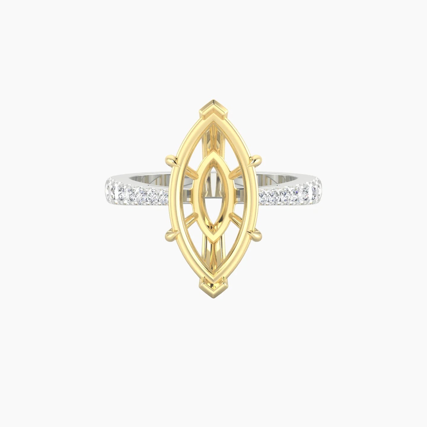 Reverse Shank | 18k White & Yellow Gold 5-7.99 ct Marquise Cut Ring Setting