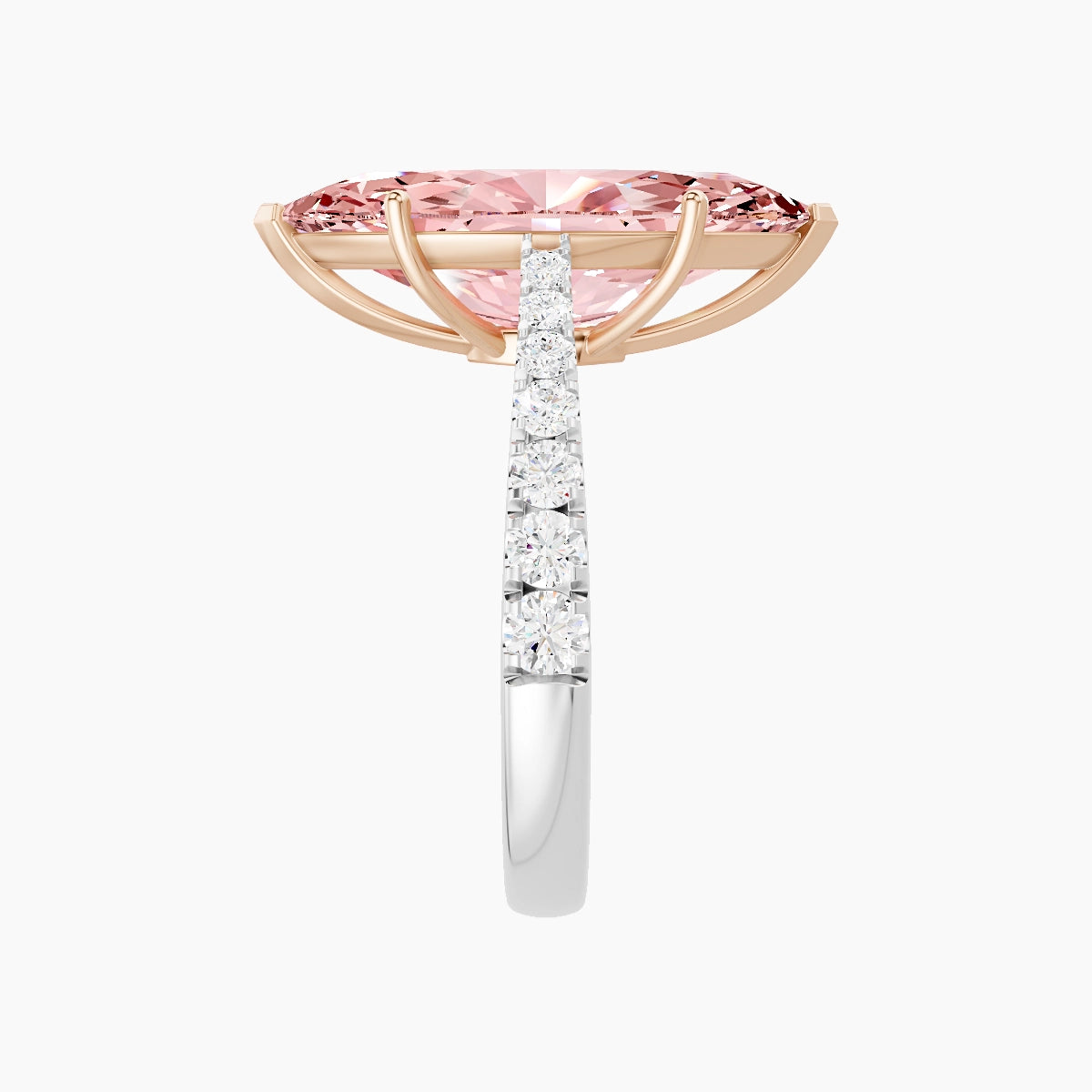 Reverse Shank | 18k White & Rose Gold 5 ct Marquise Pink Lab Diamond Ring