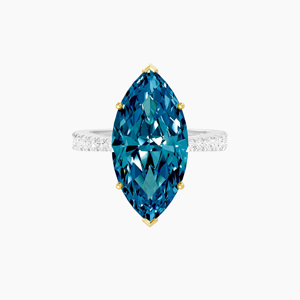 Reverse Shank | 18k White & Yellow Gold 5 ct Marquise Blue Lab Diamond Ring