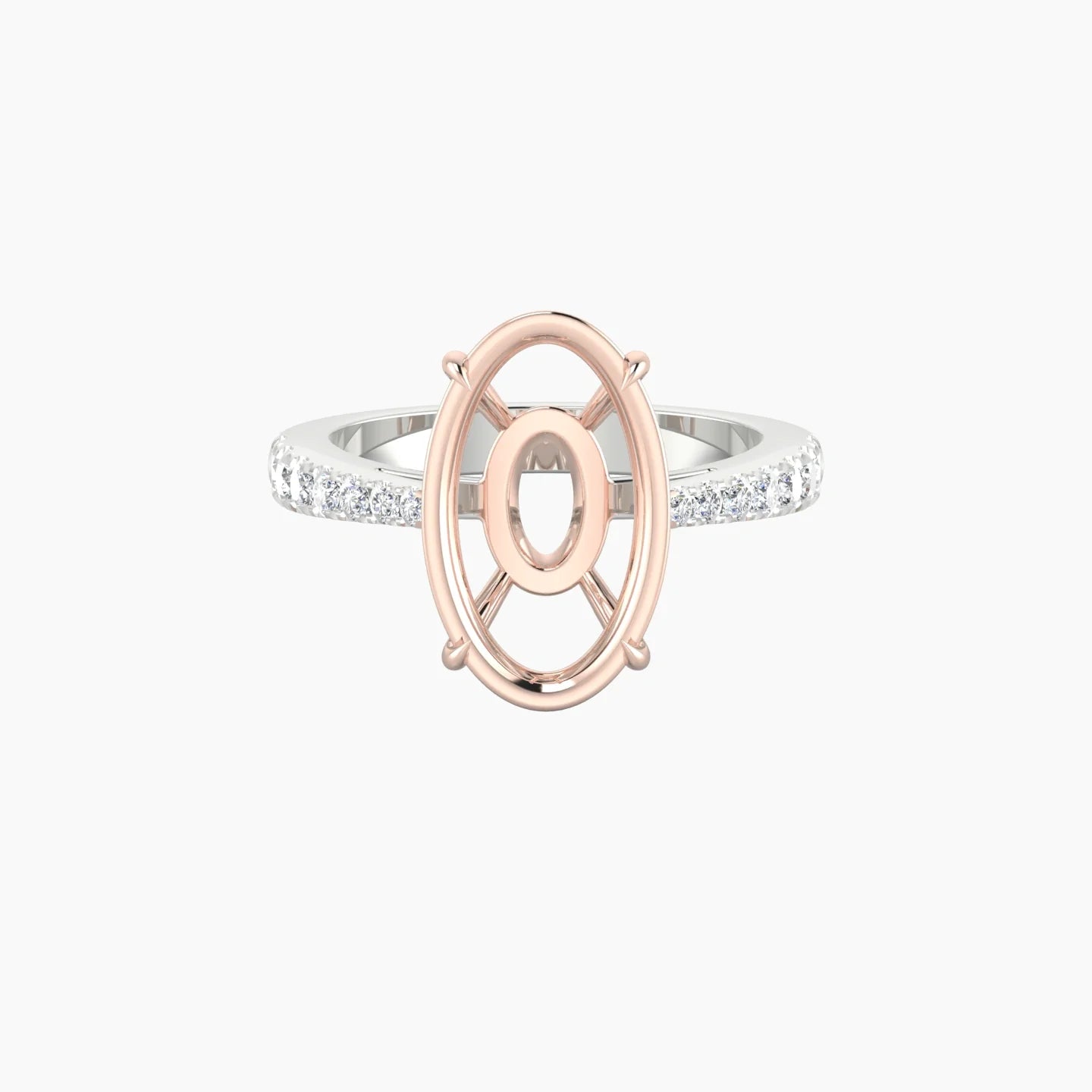 Reverse Shank | 18k White & Rose Gold 5-7.99 ct Oval Cut Ring Setting