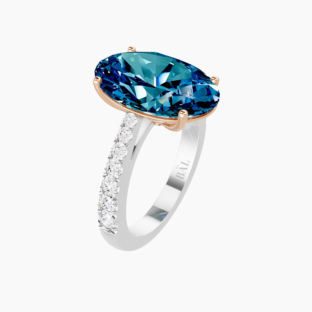 Reverse Shank | 18k White & Rose Gold 5 ct Oval Blue Lab Diamond Ring