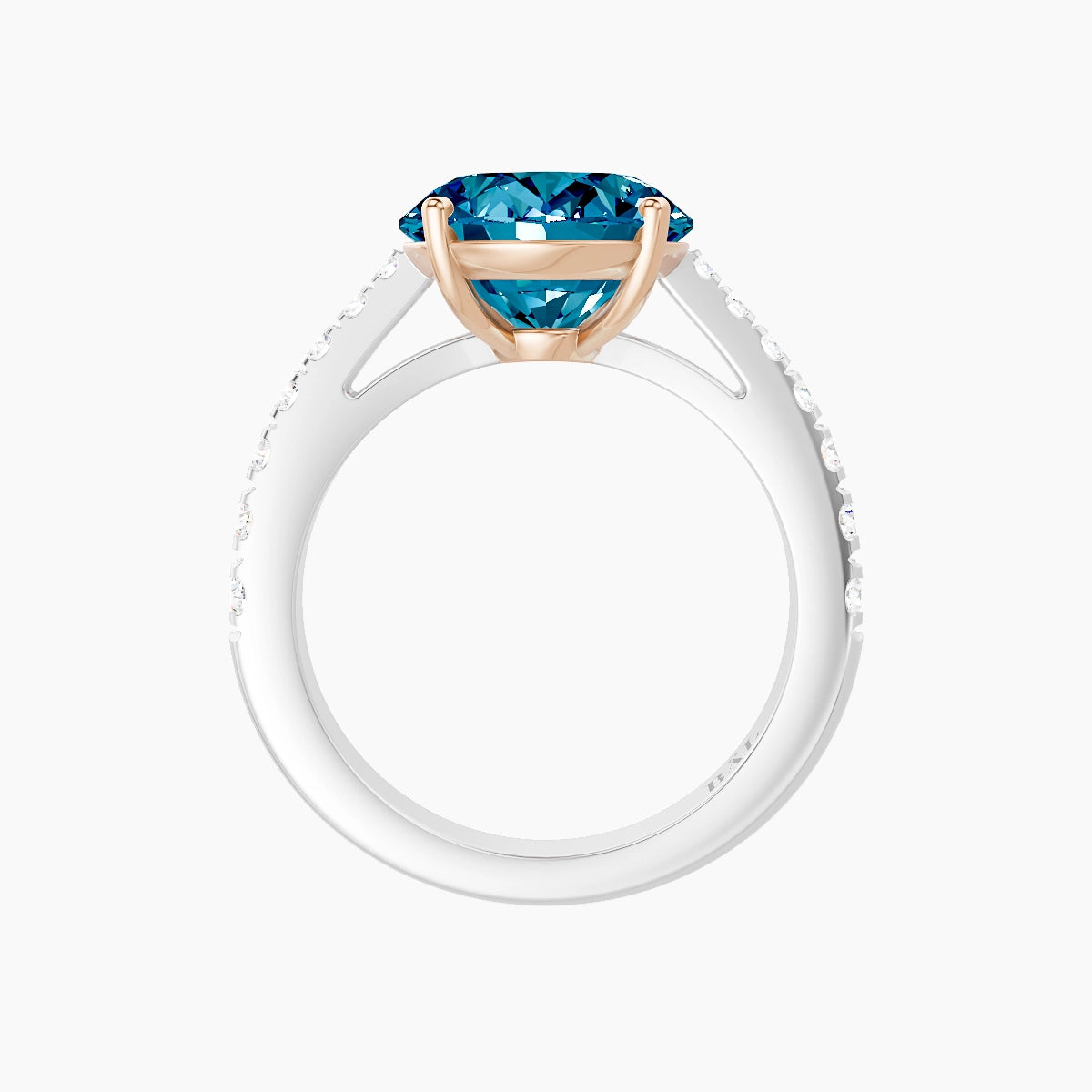 Reverse Shank | 18k White & Rose Gold 5 ct Oval Blue Lab Diamond Ring
