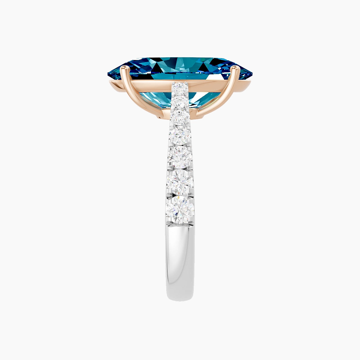 Reverse Shank | 18k White & Rose Gold 5 ct Oval Blue Lab Diamond Ring