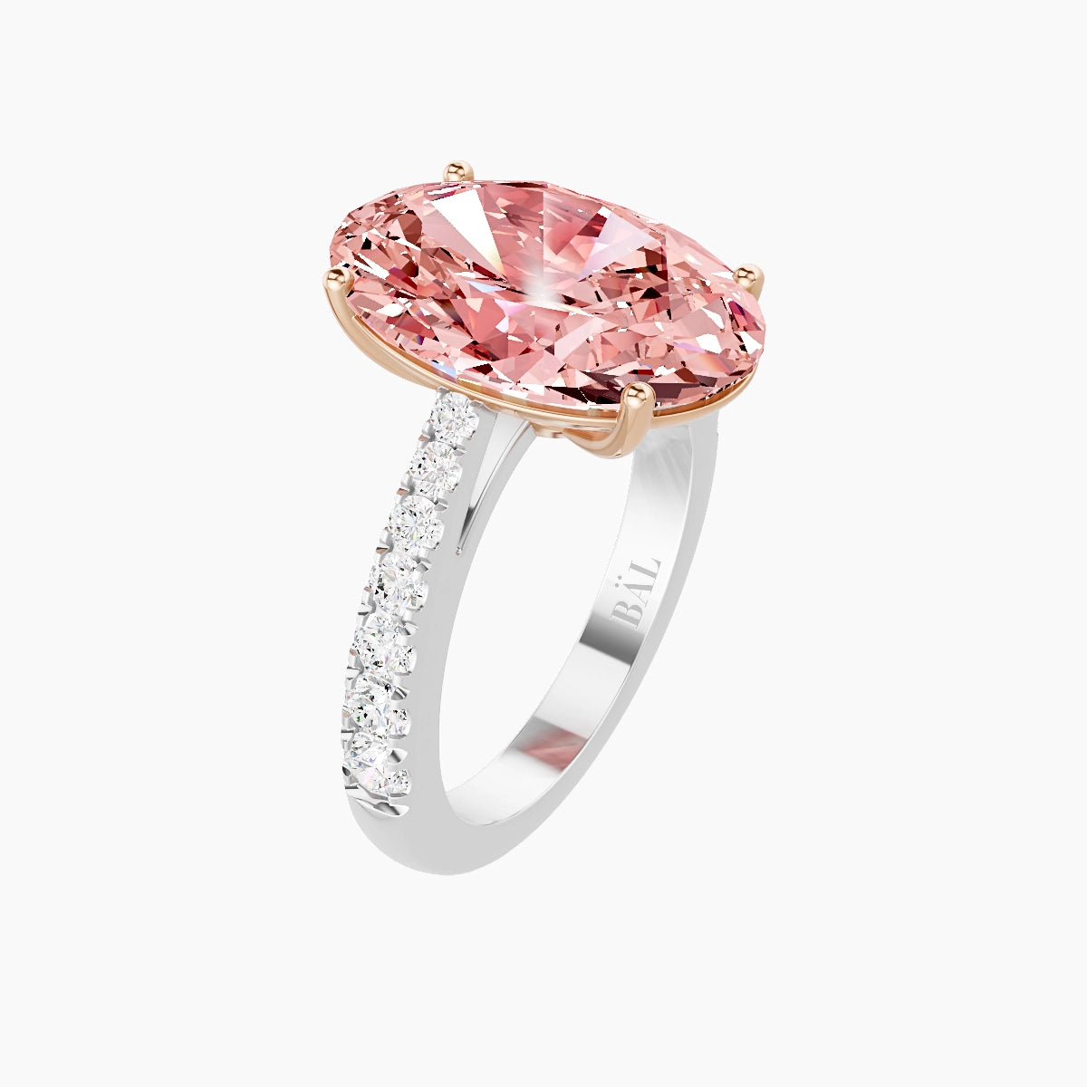 Reverse Shank | 18k White & Rose Gold 5 ct Oval Pink Lab Diamond Ring