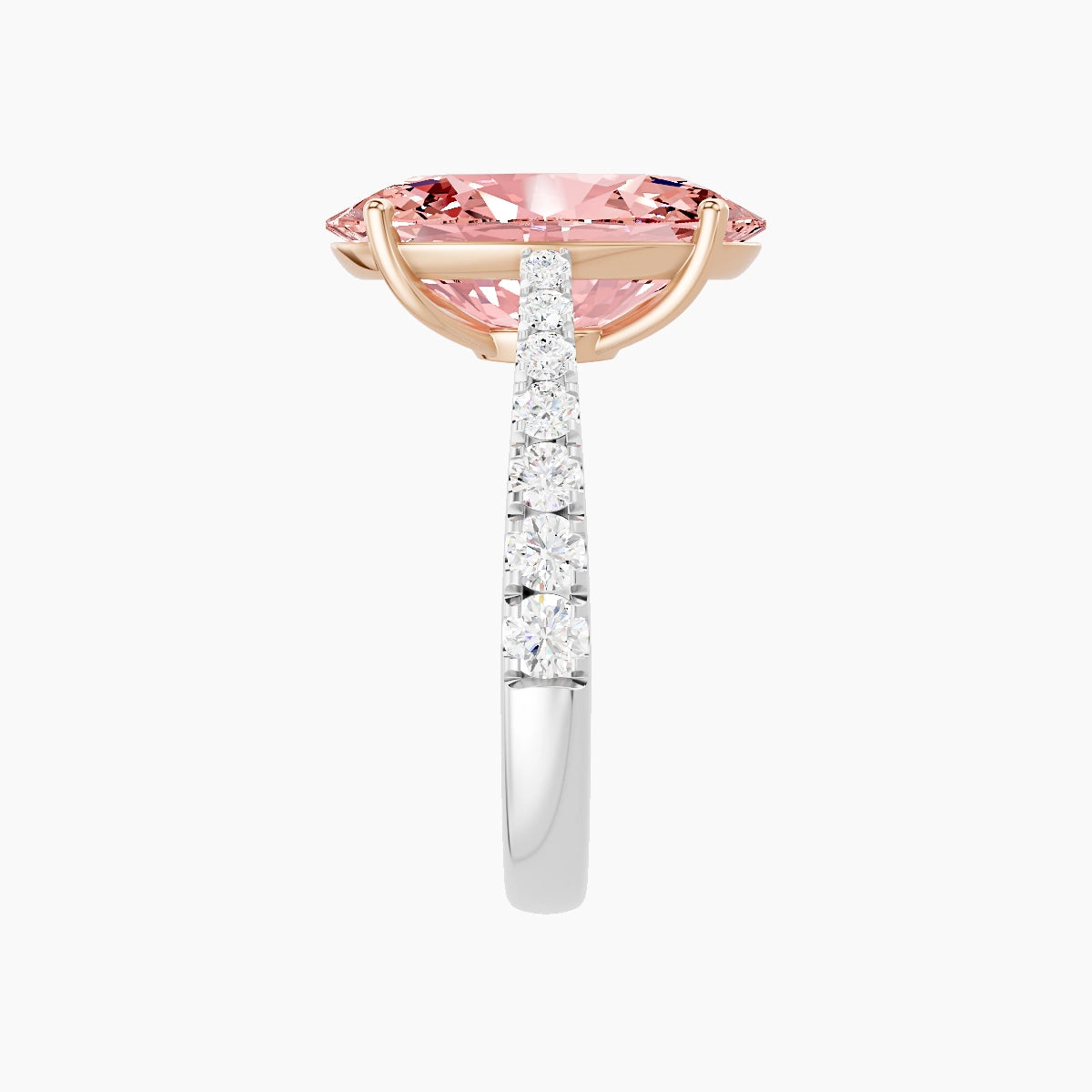 Reverse Shank | 18k White & Rose Gold 5 ct Oval Pink Lab Diamond Ring