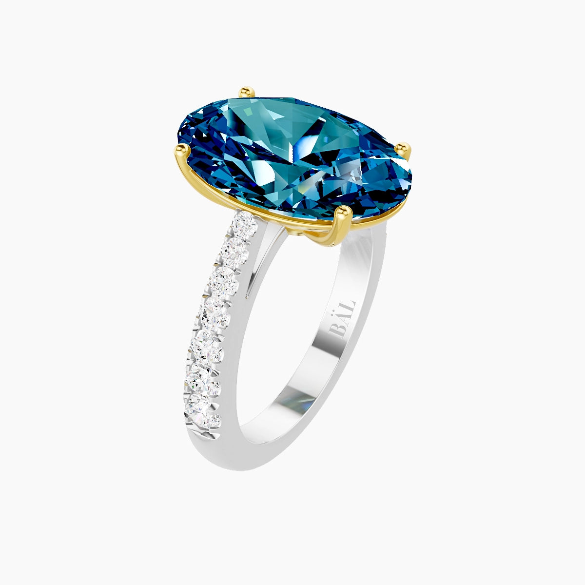 Reverse Shank | 18k White & Yellow Gold 5 ct Oval Blue Lab Diamond Ring