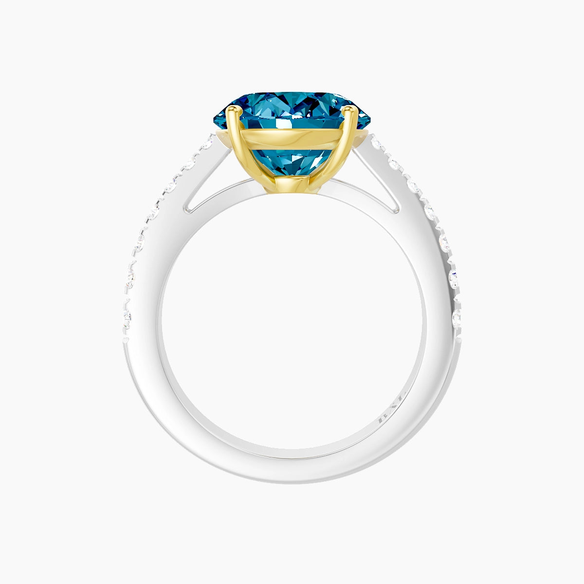 Reverse Shank | 18k White & Yellow Gold 5 ct Oval Blue Lab Diamond Ring