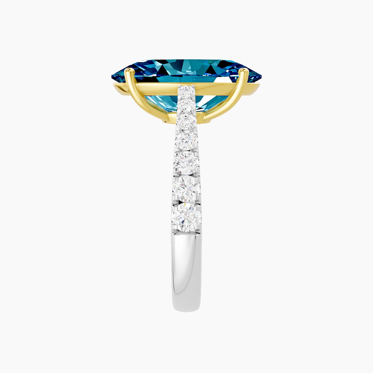 Reverse Shank | 18k White & Yellow Gold 5 ct Oval Blue Lab Diamond Ring