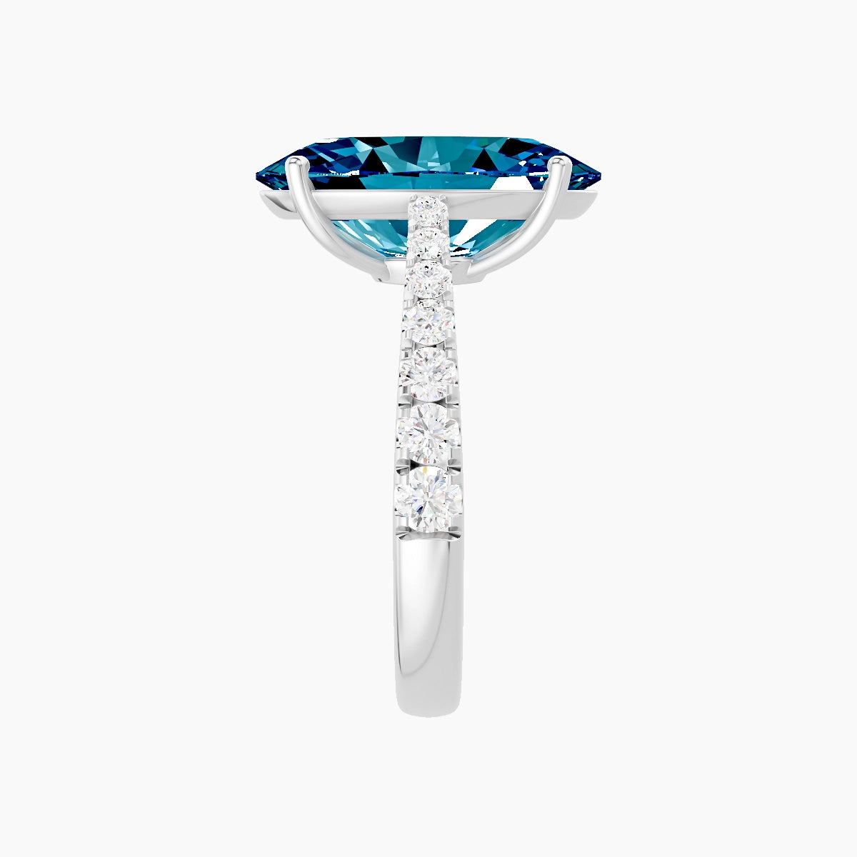 Reverse Shank | 18k White Gold 5 ct Oval Blue Lab Diamond Ring