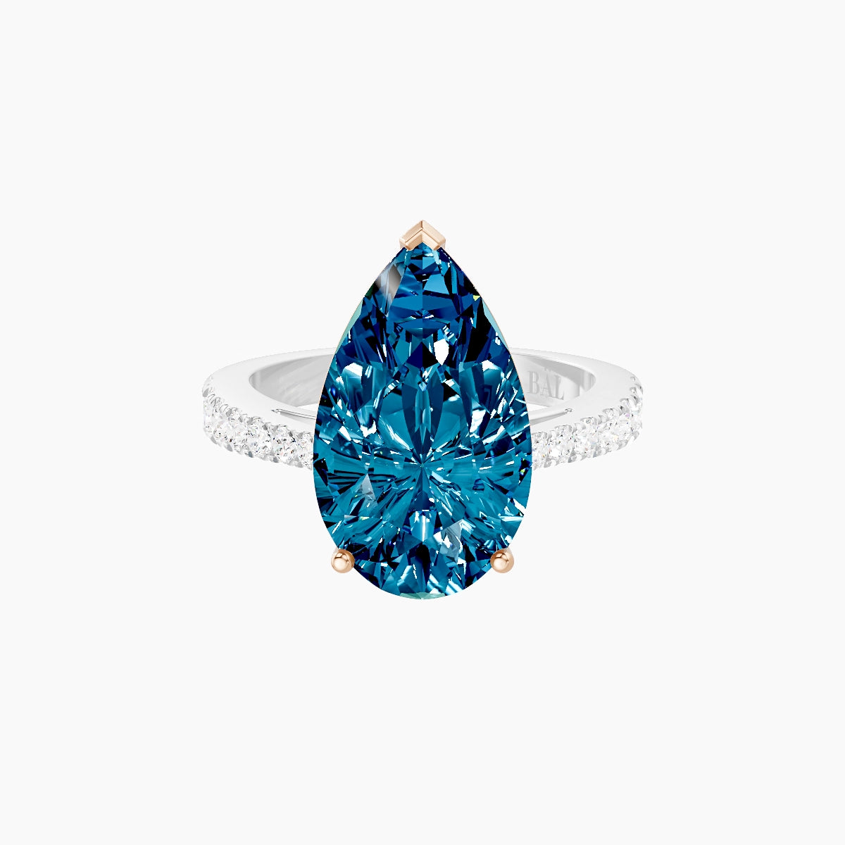 Reverse Shank | 18k White & Rose Gold 5 ct Pear Blue Lab Diamond Ring